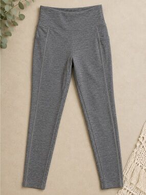 Bally Total Fitness Gray High Rise Pocket Yoga Workout Leggings Medium